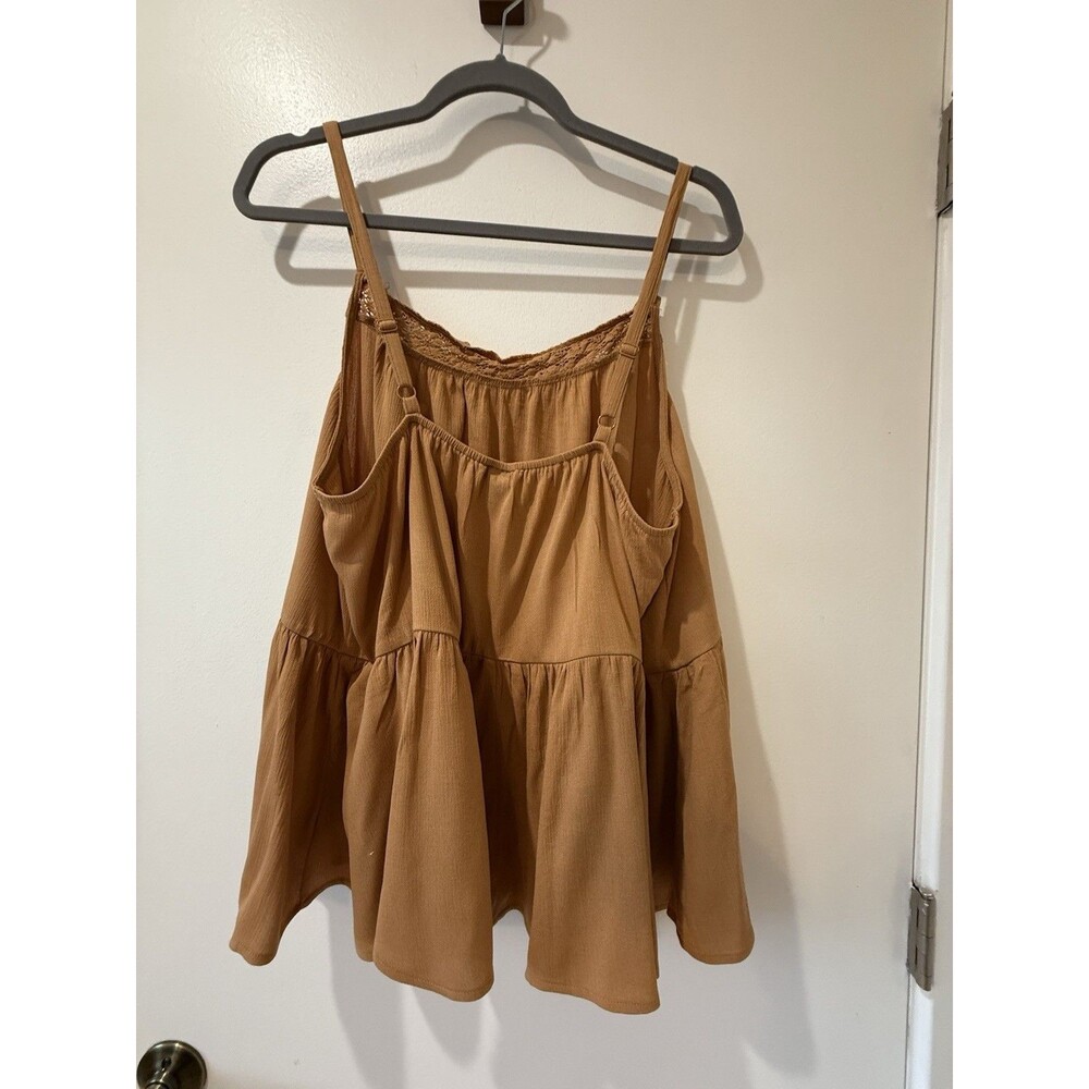 Torrid Women Brown Crinkle Gauze Crochet Tank Plus Adjustable Sz 1 Boho Festival - Picture 5 of 8